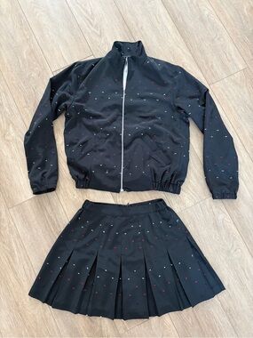 Matching High Waisted Two-Piece Skirt Set with Mini Red & White Dot Print